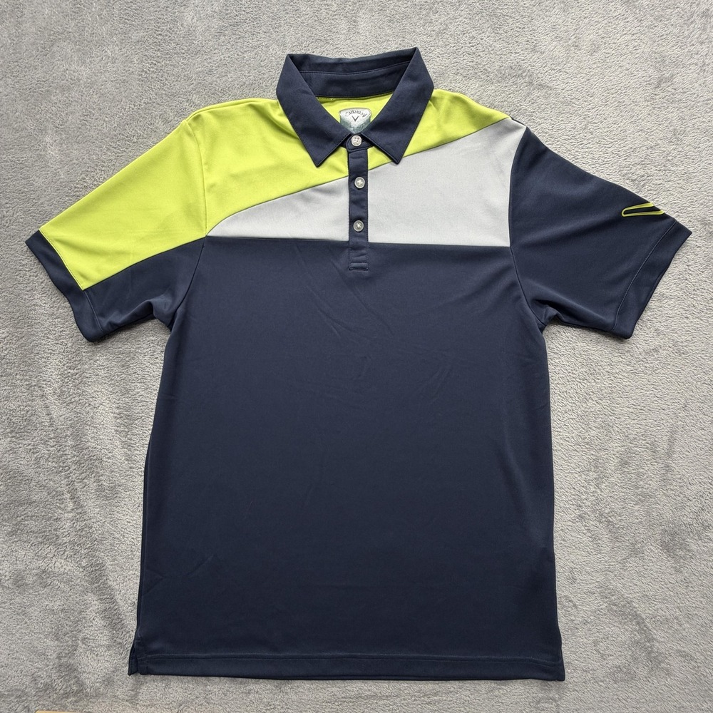 Callaway Polo Shirt Mens L Blue Colorblock Mesh Moisture Wicking Golf Quick-Dry